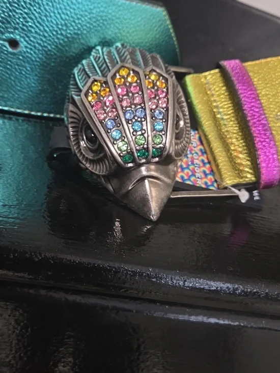 Kurt Geiger Crystal Eagle Head Metallic Wide Belt  Nwt Rare - Picture 10 of 12